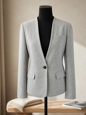 Loft Womens Blazer Size 8 Gray One Button Pockets Long Sleeve